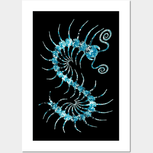 White on Blue Ornate Centipede Posters and Art